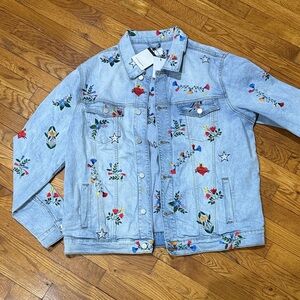 Light Blue Embroidered Floral Denim Jacket